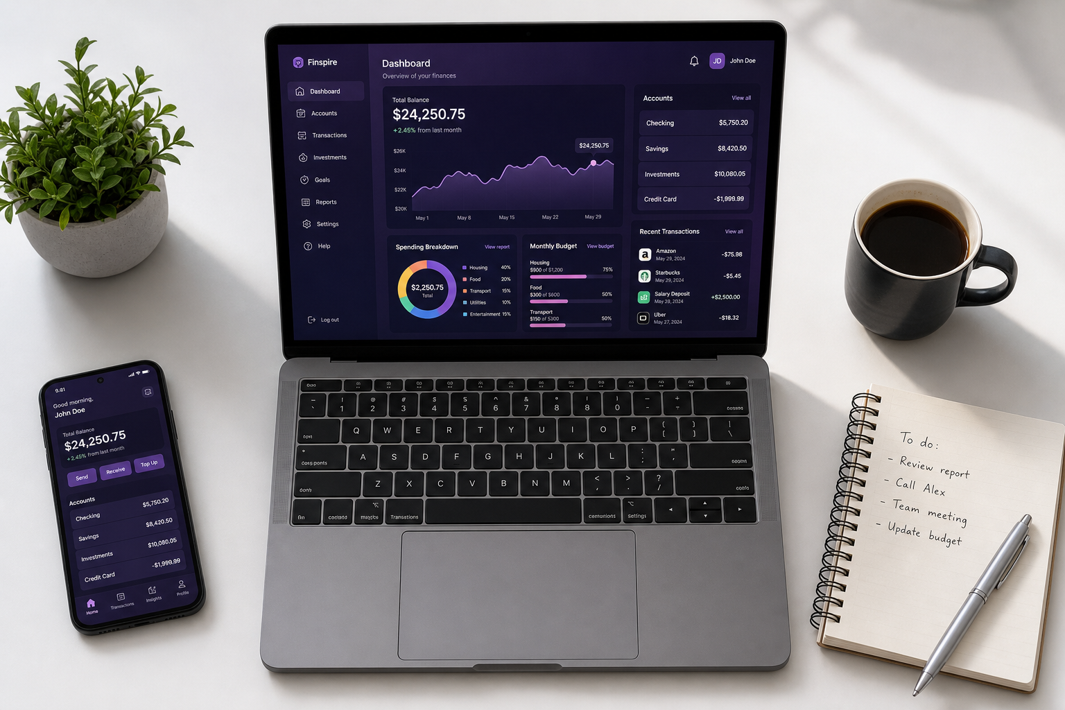 Truist online banking dashboard shown on a laptop and phone on a bright desk